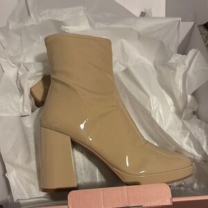 Cream Heeled Boots Block Heel